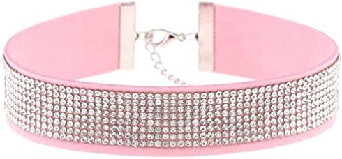 DARLING HER Harajuku Choker Necklace Women Crystal Choker PU Leather Chocker pink