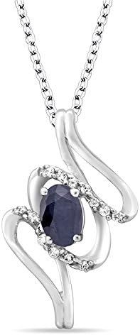 Jewel Ivy 1.29 Grm 925 Sterling Silver Pendant with 18-20 Inch Adjustable Clip On Chain and 0.75 CT Cubic Zirconia &amp; Sapphire
