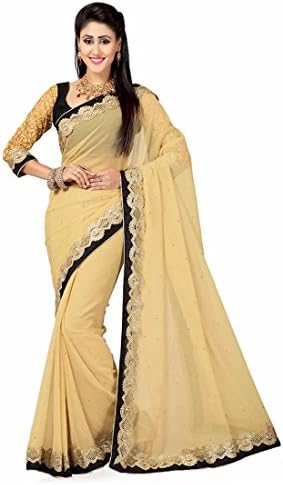 IndianTrends Women's French Saree With Charming Fancy Pallu One Size Beige