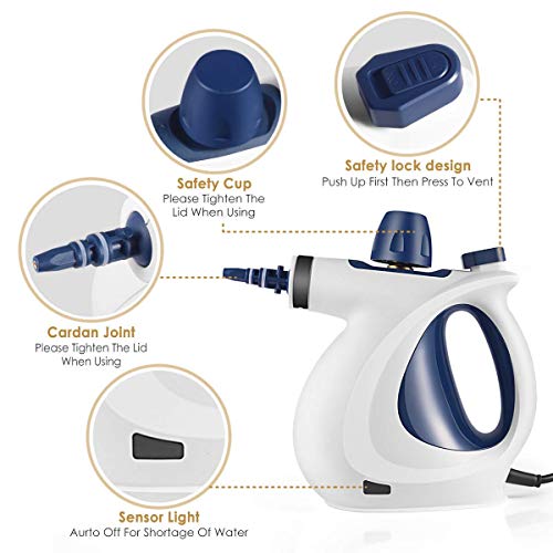 Handheld Pressurized Cleaner with 9-Piece Accessory Set - Multi-Purpose and Multi-Surface All Natural, Chemical-Free Cleaning for Home, Auto, Patio, More