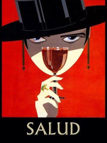 Fashion Lady Girl Black Hat Salud Red Wine Drink Spanish Spain 20" X 30" Image Size Vintage Poster Repro on Matte Paper