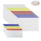 JPSOR 18 Pcs Transparent Poly Zip Envelope Files 12 Pcs Letter Size & 6 Pcs Check Size, Assorted Color