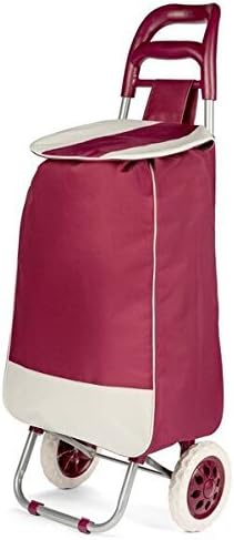 Lightweight Wheeled Shopping Trolley Bag - Heavy Duty Collapsible Rolling Cart - Maroon or Black
