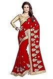 Mirchi Fashion Women Red Faux Georgette HeavyWork Embroidered Party Indian Saree