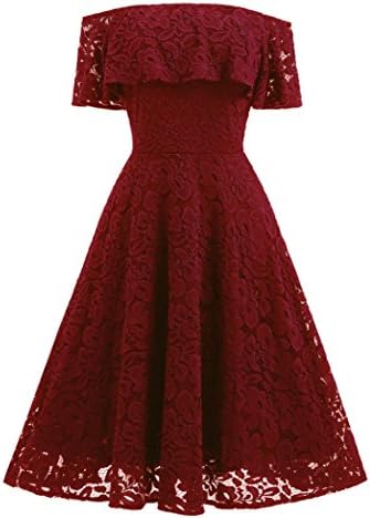 Kangma Women Off Shoulder Lace Flare Cocktail Party A-Line Knee Length Strap Ball Gown Dress