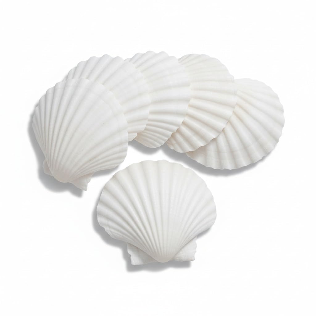 Avalon SCALLOP SHELLS - Cleaned and Washed - British White Scallop Shells - Quality Clam Shells for Appetizer Serving Dishes, Parties, Buffets, Crafts, Decorations etc (6, 10-12cm)