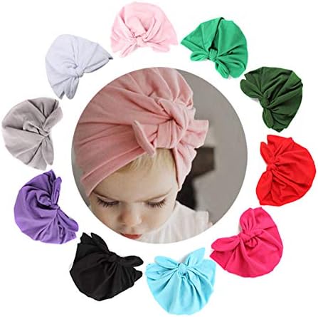 Gzhyuwaye 10 Pcs Baby Girl Hats Soft Cute Turbans Headband Cap with Knotted Beanies for Newborn Infant Kids Girl's