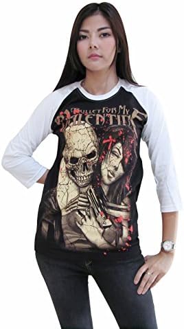 Rerock4ever Womens Bullet For My Valentine Skull Rock Band Raglan T-Shirt (Medium)