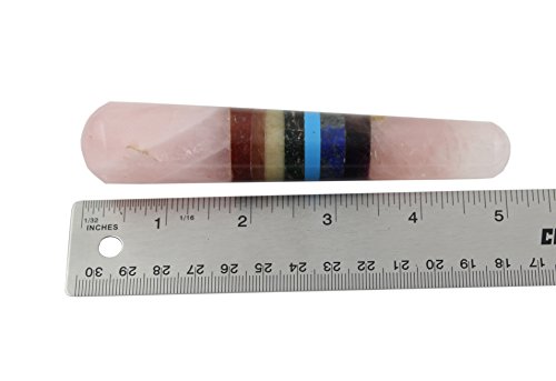 Big Rose Quartz & 7 Chakra Stone Message Wand, Charged Chakra Reiki Metaphysical Crystal therapy