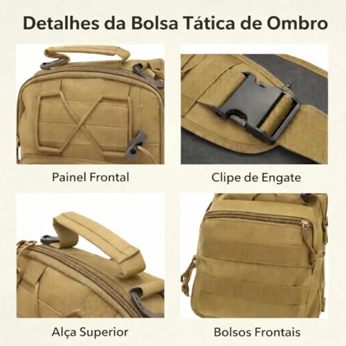 Bolsa Tática Militar Pochete Transversal Oxford Reforçada Unissex Multiuso Camuflada Shoulder Bag de Peito Moto Trilha Camping Motoboy 27,5x21x9 cm (Preto)
