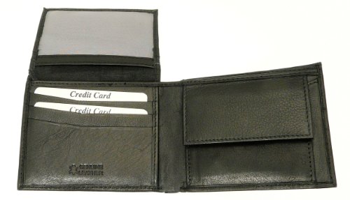 Black Leather Wallet 6 Credit Cards 1 ID Card Coins Notes