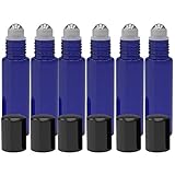 Kaith Glass Roll On Bottles With Metal Ball Best Quality [STAINLESS STEEL ROLLER] 10ml (1/3oz) Cobalt Blue Glass -For Aromatherapy, Essential Oils, Perfumes and Lip Balms Set of 6