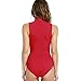 May&Maya Women's Mock Neck Plunging V-neckline Bodysuit (S, Red)