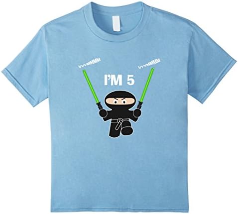 unisex-child 5th Birthday, I'm 5, Ninja with Light Sabers, Funny T-shirt 4 Baby Blue
