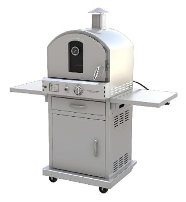 Pacific Living Outdoor Large Capacity Gas Oven with Pizza Stone, Smoker Box and Mobile Cart, 430 Stainless Steel