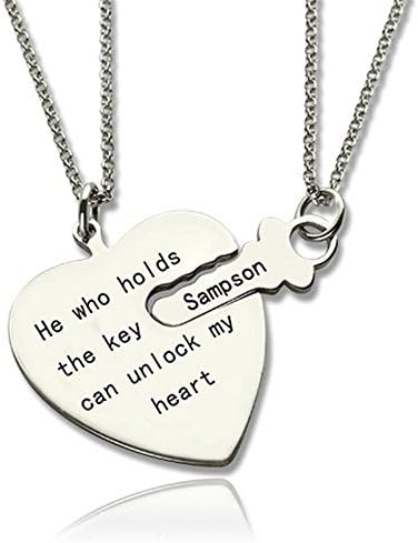 2pcs Couples Necklace Customied Key and Heart Necklaces Pendant Christmas Valentine Gift (18k rose-gold-plated-base 18"(45cm)-Adult)