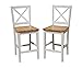 SilkWood Studio Virginia Solid Wood Cross Back Counter Height Bar Stool, Set of 2, White/Natural