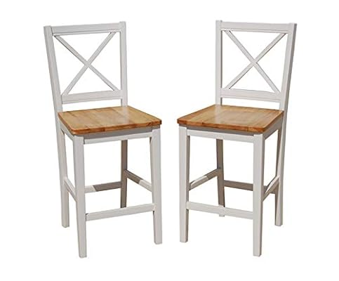 TMS 24" Virginia Cross Back Stools (Set of 2), White/Natural