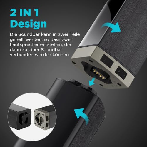 HoYLluDLL 2.0 Channel Soundbar for TV Devices, 32 Inch Divisible 2-in-1 Soundbar for TV Soundbar Bluetooth with 3 EQ Modes and 3D Surround Sound, TV Speaker Soundbars with ARC/Optical/Aux, 1 Piece