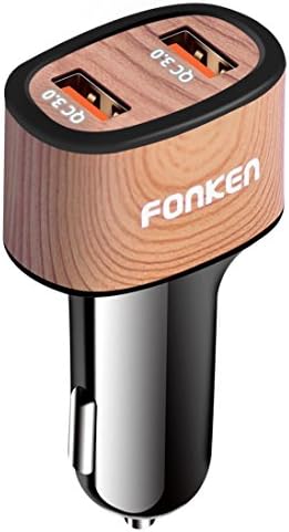 Quick Charge 3.0, Dual USB Car Charger, Fonken 36W Rapid Car Adapter Wood Grain with Smart IC Dual Port charger for Samsung Galaxy Note8/S8/S8+, LG G6/V20, HTC 10 and More