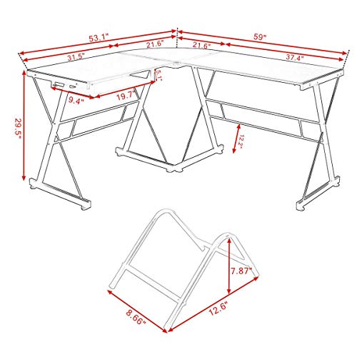 totoshopdesk L-Shape Corner Computer Gaming Desk Workstation Wood Steel Laptop W/CPU Stand