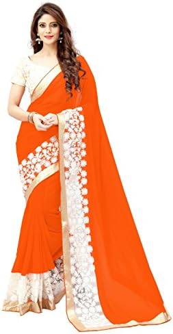 White World Embroidered multi colored Georgette saree for women's Latest design party wear wedding and casual