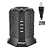 Vertical Power Strip, EletecPro Tower Extension Lead Smart Socket 2M/6.6ft With Surge Protection Overload Protection 8 Way Outlet and 4 USB (5V/4.5A ) Charging Ports Stations Cord Fireproof