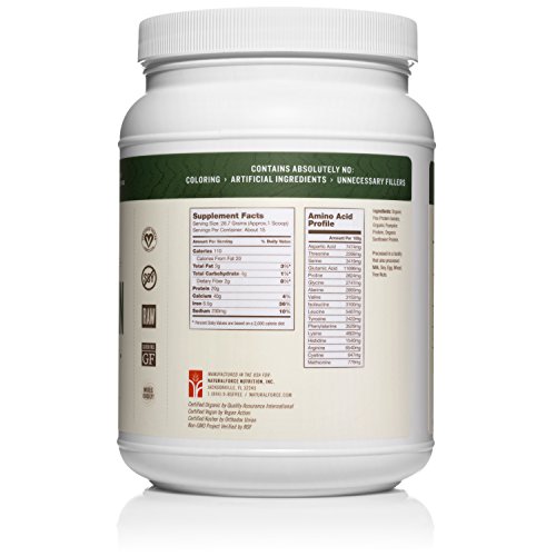 Organic Plant Protein – Unflavored, Best Tasting Vegan Protein Powder* - Complete Plant Based Protein, Delicious in Shakes and Smoothies, Gluten Free, Non-GMO by Natural Force, 15.24 Ounce