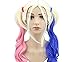 Glameow Adjustable Pink and Blue Ponytail Wig Long Curly Hair Halloween Costume Cosplay Wig