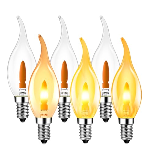 LVWIT LED Flame Light Bulb, Retro Flickering Flame E14 Bulb, Warm Light 1800K, Orange Filament Bulb 35 Lumens, Ideal for Daily Christmas and Party Decoration (6U, 2 Modes)