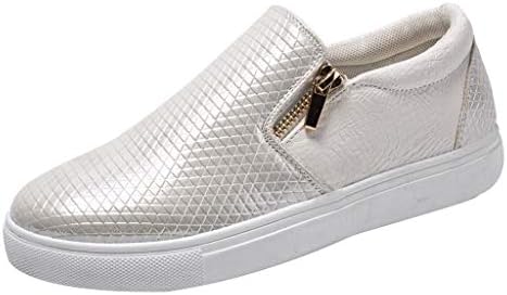 Women's Ladies Warm Soft Bottom Flat Slip On Double Zip Sneaker Wild Solid Work Plaid Single Loafers Flat Antiskid Platform Shoes Comfy Running Trainers Jogging Fitness Athletic Walking Outdoor