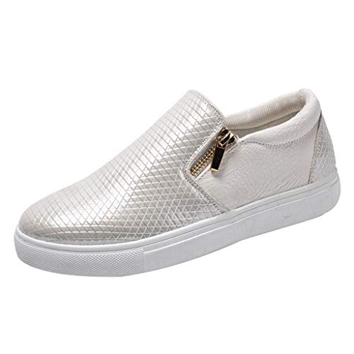 Women's Ladies Warm Soft Bottom Flat Slip On Double Zip Sneaker Wild Solid Work Plaid Single Loafers Flat Antiskid Platform Shoes Comfy Running Trainers Jogging Fitness Athletic Walking Outdoor