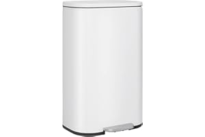 finetones Trash Can, Stainless Steel Garbage Can with Silent Lid, Durable Pedal & Inner Bucket, Pedal Garbage Bin for Kitchen Inside Outside (50L, White)