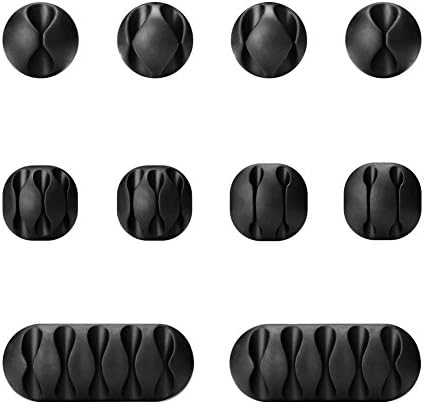 Cable Clips Holders Cord Management, Multipurpose Cable Organizer 10 Pcs for Computer, Cell Phone or Charger (Black)