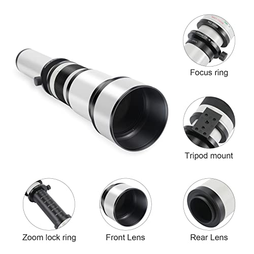 Telephoto Lens EF/EF-S JINTU 650-1300mm F8 Zoom Lens for Canon EOS SLR 4000D 2000D 80D 90D 5D III 6D 7D II 60D 70D 250D 750D 760D 1200D 1300D 1500D 650D 550D 0D 4500 D 400D Nikon D90 D5600 D780 D3200