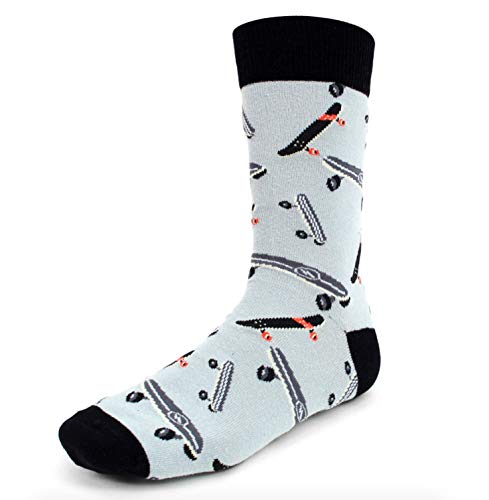 Urban Peacock Men's Novelty Fun Crew Socks for Dress or Casual - (Skateboards - Light Grey, 1 Pair) - Thumbnail 2