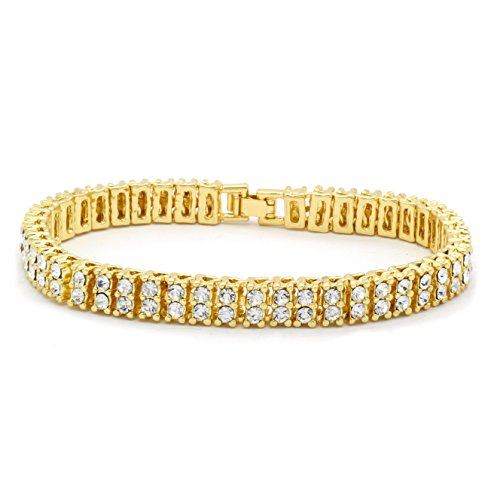 2 ROW Lab Diamond Hip Hop Bracelet (Gold, Silver, Black, Canary, Red, Blue, or Gun Hema) (Gold / Clear)