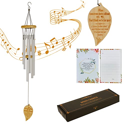 Raytian Sympathy Wind Chimes, Memorial Wind Chimes for Loss of Loved One Mother Father, Sympathy Gifts for Home Decor, 26 Inches Wind Chimes for Outside with Sympathy Card Wooden Leaf-Shaped Pendant