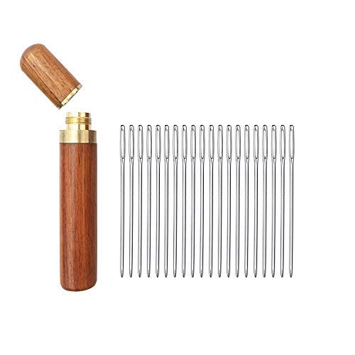 MIUSIE Convenient Needle Storage,Versatile Wooden  Needle Case with Smooth Touch ,Sewing Supplies with 20 Pieces Big-Eye Stitching Needles for Stitching/Sewing/Embroidery
