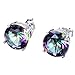 Bamos Sterling Silver Rainbow Quartz Stud Earrings Tourmaline Earrings Colorful Engagement Stud Earring for Women Teen Girls