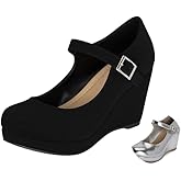 Chariot & Co: Nova - Womens Mary Jane Platform Wedge Pumps Comfort Cushion Ankle Strap Office Party Dress Shoes