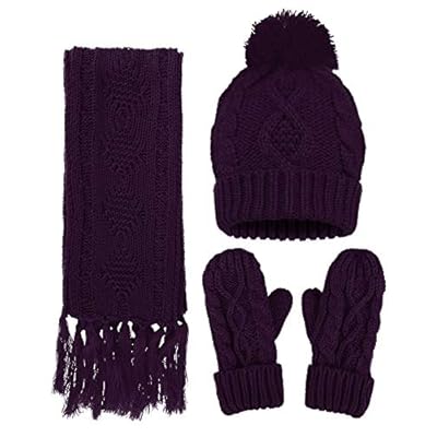 Women's 3 Piece Winter Set - Knitted Beanie, Scarf, Gloves Women's 3 Piece Winter Set - Knitted Beanie, Scarf, Gloves