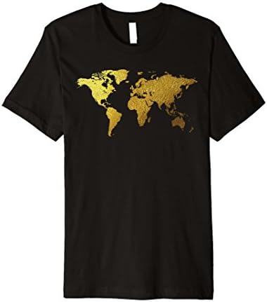 Mens Gold Map t-shirt, world map, traveling, adventure, vacation Large Black