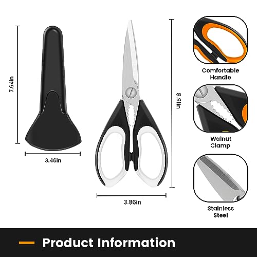 2 Pack Ultra Sharp Kitchen Scissors with Magnetic Holder, Heavy Duty Kitchen Shears Meat Scissors, Multifunctional Stainless Steel Cooking Poultry Scissors for Household School Picnic