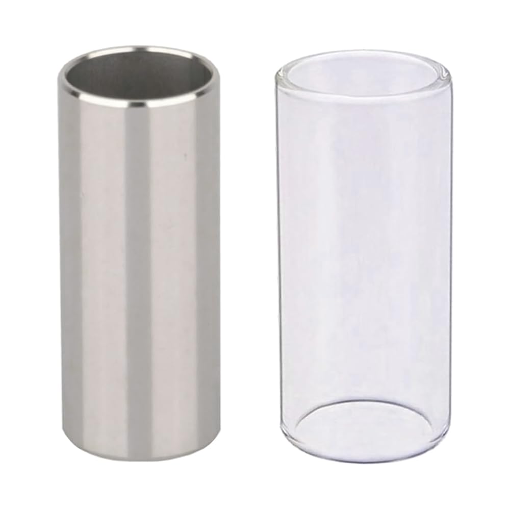 Guitar Slides,1x Glass Slide and 1x Stainless Steel Slider for Electric Guitar Acoustic Guitar and Bass 6cm