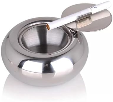TOTOONE Drum shape modern wind stainless steel ashtray, Cigarette Ashtray for Indoor or Outdoor Use, Ash Holder for Smokers, Desktop Smoking Ash Tray for Home office Decoration, Silver YHG002