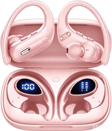 Active Noise Cancelling Ear Buds Wireless Earbuds 90 Hrs Playtime Bluetooth Headphones with Power Display Case Hi-Fi Stereo Bass Over-Ear Earphones with Waterproof Transparency Headset for Gym/Sports