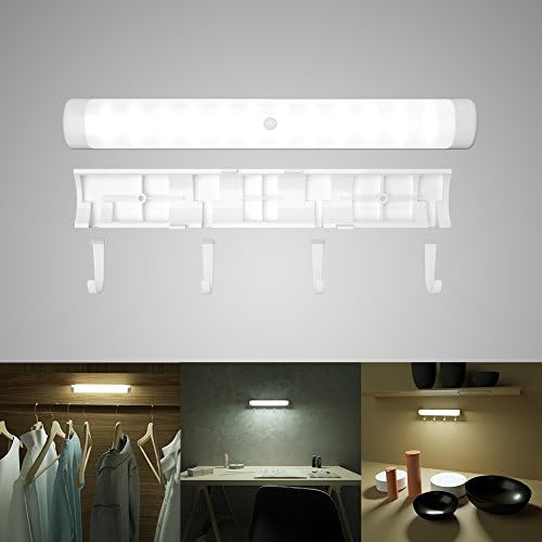 Motion Sensor Light, MANLEHOM LED Night Light with Separable Hook Battery Operated Nightlight Wireless Outdoor Flashlight for Sticking to Cabinet, Closet, Hallway, Bathroom, Basement in White