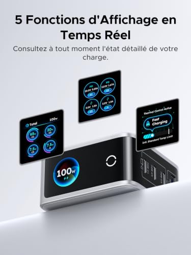 UGREEN Nexode Pro 100W Chargeur Rapide USB C 4 Ports avec Écran Intelligent GaN Compatible avec iPhone 17 Pro Max Air 16 15 14 13 Galaxy S26 S25 S24 Pixel 10 9 iPad MacBook Neo Air Pro M5 M4 M3 M2 M1