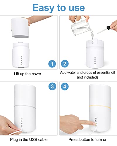 Essential Oil Diffuser,USB Aromatherapy Diffuser,200ml Diffuser for Essential Oil with Timer & Soft Light Setting,Waterless Auto Shut-Off,Ultrasonic Cool Mist Humidifier for Home,Office,White
